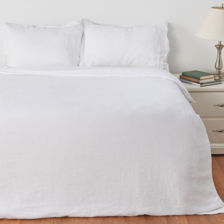 Naturally Yours 100% Linen Vintage Washed Duvet Cover Set - Queen, White - WHITE ( )