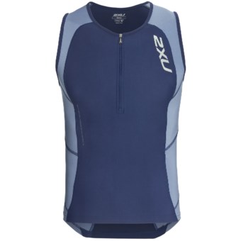 2XU Compression Tri Singlet Top - Zip Neck (For Men) in Indigo/Cloudy Blue