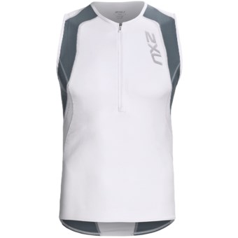 2XU Long Distance Tri Singlet Tank Top - Zip Neck (For Men) in White/Steel