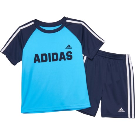 Adidas 3-Stripe T-Shirt and Shorts Set - Short Sleeve (For Little Boys) - SKY RUSH (4 )