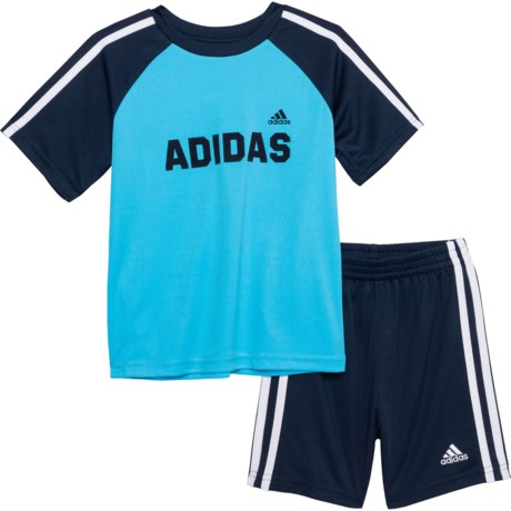 Adidas 3-Stripe T-Shirt and Shorts Set - Short Sleeve (For Toddler Boys) - SKY RUSH (4T )