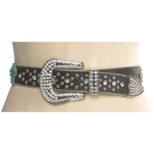 3D Turquoise Cross Leather Belt (For Women) in Black - Closeouts