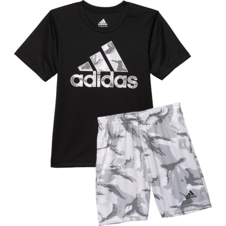 Adidas Action Camo T-Shirt and Shorts Set - Short Sleeve (For Little Boys) - ADI BLACK (4 )