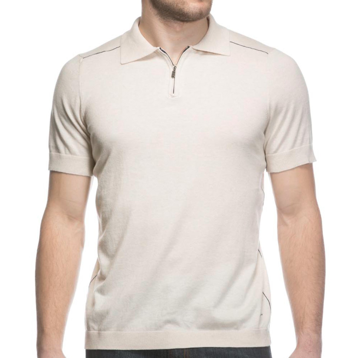 Haggar Mens Zip Neck Short Sleeve Polo Shirt