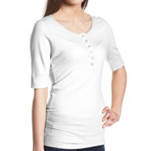 Agave Nectar Murex Groovy Stripe Henley Shirt - Hemp-Organic Supima® Cotton, Elbow Sleeve (For Women) in Btw Bright White - Closeouts