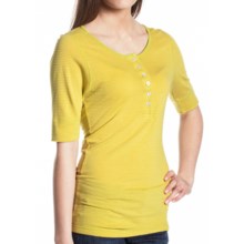 Agave Nectar Murex Groovy Stripe Henley Shirt - Hemp-Organic Supima® Cotton, Elbow Sleeve (For Women) in Cit Citronelle - Closeouts