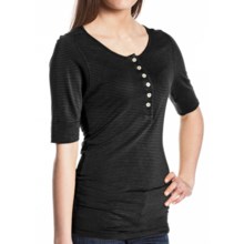 Agave Nectar Murex Groovy Stripe Henley Shirt - Hemp-Organic Supima® Cotton, Elbow Sleeve (For Women) in Jet Black - Closeouts