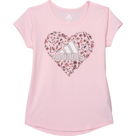 Adidas All Heart Badge of Sport T-Shirt - Short Sleeve (For Big Girls) - CLEAR PINK (L )