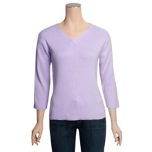 ALPS Rory Cotton Rib-Knit Sweater - V-Neck, 3/4 Sleeve (For Women) in Lilac - Closeouts
