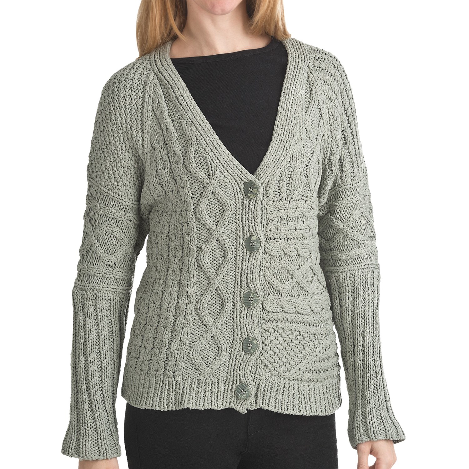 ALPS Spiritwood Knit Patchwork Cardigan Sweater Cotton, Button Front