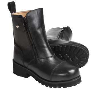 Altimate Double Zipper Motorcycle Boots - Leather (For Women) in Black