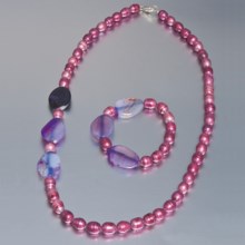 Aluma USA Freshwater Pearl and Agate - Necklace and Bracelet in Rose Fwp W/Purple Banded Agate - Closeouts