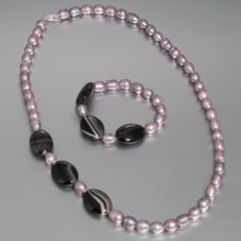 Aluma USA Freshwater Pearl and Agate - Necklace and Bracelet in Silver Fwp W/Black Banded Agate - Closeouts
