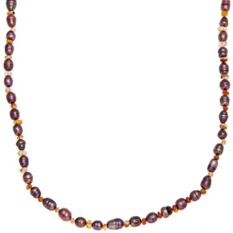Aluma USA Long and Lean Necklace - Carnelian, Freshwater Pearls in Antique Rose Fwp/Carnelian