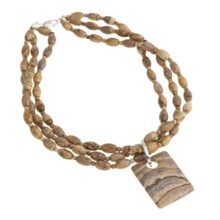 Aluma USA Rice Picture Jasper Necklace - 3-Strand, Large Pendant in Jasper - Closeouts