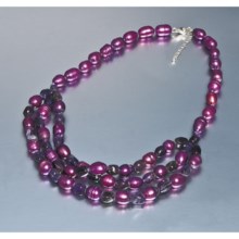 Aluma USA Triple-Strand Nested Frontal Necklace - Freshwater Pearl, Amethyst in Violet Fwp/Amethyst - Closeouts