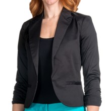 Amanda + Chelsea Cotton Sateen Blazer - 3/4 Shirred Sleeve (For Women) in Black - Closeouts