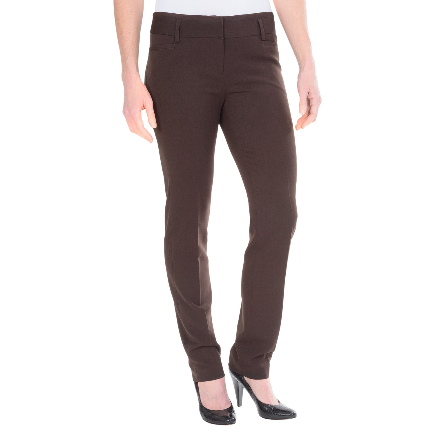Amanda + Chelsea Solid Narrow Leg Pants - Low Rise (For Women) in Brown