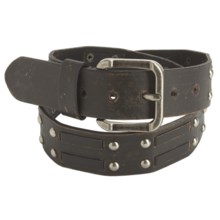American Beltway Nickel Rivet Accent Leather Belt (For Men) in Black - Closeouts