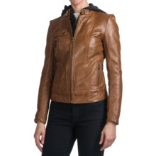 Andrew Marc Decoy Leather Coat - Zip-Out Hood and Bib (For Women) in Cognac - Closeouts