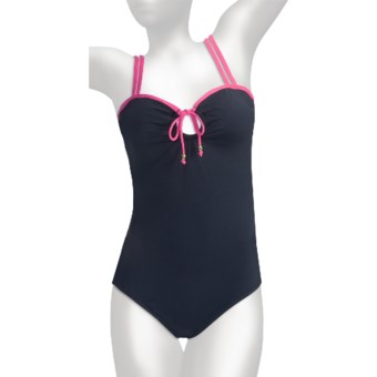 Anne Cole Keyhole Double-Strap Swimsuit - 1-Piece (For Women) in Navy W/Pink String