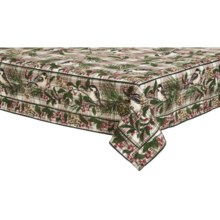 April Cornell Chickadee Cotton Tablecloth - 36x36” in Plaid Holiday - Closeouts