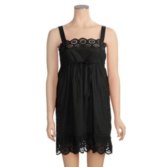 Arianne Eyelet Tank Strap Nightgown - Cotton, Sleeveless (For Women) in Black