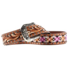 Ariat Blossom Western Belt - Hand-Painted Leather (For Women) in Tan/Pink - Closeouts
