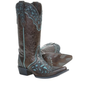 Ariat Presidio Cowboy Boots - Leather (For Women) in Chocolate/Turquoise