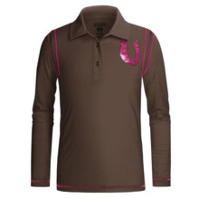 Ariat Sequin Horseshoe Polo Shirt - Long Sleeve (For Girls) in Espresso - Closeouts