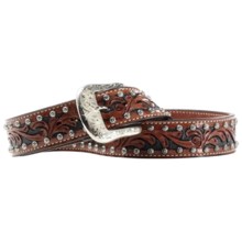Ariat Western Scroll Belt - Leather (For Men) in Antique Brown - Closeouts
