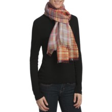 Asian Eye Calypso Plaid Scarf - Cotton-Linen in Orange - Closeouts