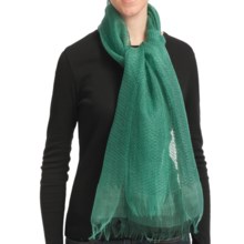 Asian Eye Pacific Sheer Woven Textured Scarf - Silk in Green - Closeouts