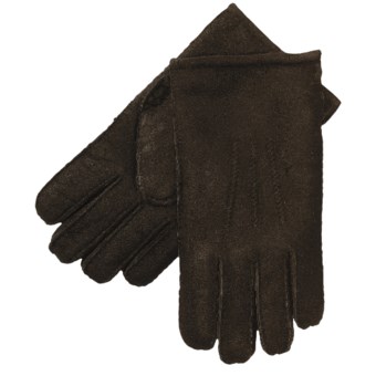 Aston Leather Top-Stitched Gloves - Shearling (For Men) in Brown Suede