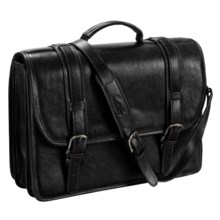 Aston Leather Triple-Compartment Briefcase - Removable Laptop Case in Black - Closeouts