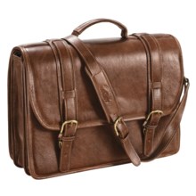 Aston Leather Triple-Compartment Briefcase - Removable Laptop Case in Brown - Closeouts