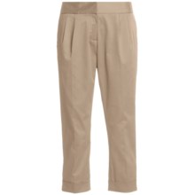 Atelier Luxe Cotton Sateen Capri Pants - Pleated, Cuffed (For Women) in Khaki - Closeouts