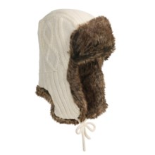 Auclair Cable-Knit Ear Flap Hat - Faux Fur (For Men and Women) in White - Closeouts