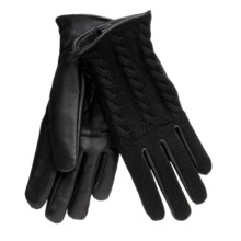 Auclair Cable-Knit Gloves - Leather, Lined (For Women) in Black - Closeouts
