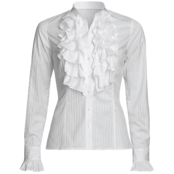 Audrey Talbott Kay Shadow Stripe Shirt - Cotton, Ruffle Front, Long Sleeve (For Women) in White