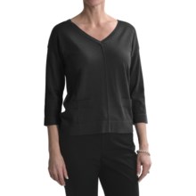 August Silk Back Button Sweater - 3/4 Sleeve (For Women) in Black - Closeouts