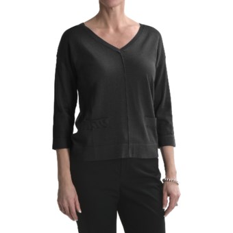 August Silk Back Button Sweater - 3/4 Sleeve (For Women) in Black