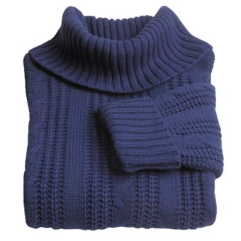 August Silk Cable Turtleneck Sweater - Elbow Sleeve (For Women) in Celestial Navy