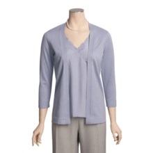 August Silk Cardigan Sweater - Lace-Trimmed Charmeuse Underpinning, 3/4 Sleeve (For Women) in Blue - Overstock