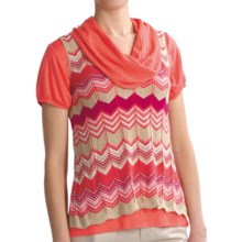 August Silk Chevron Stripe Shirt - V-Neck, Short Sleeve (For Women) in Warm Combo - Closeouts