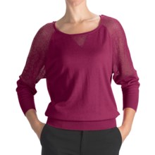 August Silk Cotton-Modal Boat Neck Sweater - Mesh Shoulders (For Women) in Berry - Closeouts