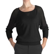 August Silk Cotton-Modal Boat Neck Sweater - Mesh Shoulders (For Women) in Black - Closeouts