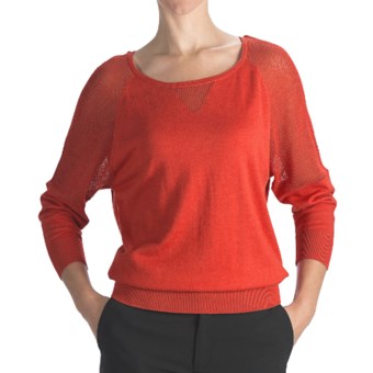 August Silk Cotton-Modal Boat Neck Sweater - Mesh Shoulders (For Women) in Mandarin