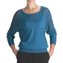 August Silk Cotton-Modal Boat Neck Sweater - Mesh Shoulders (For Women) in Teal - Closeouts