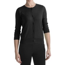 August Silk Cotton-Modal Cardigan Sweater - 3/4 Sleeve (For Women) in Black - Closeouts